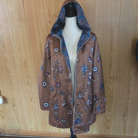 Dennis Basso Floral Brown Puffer Jacket - Picture 1 of 10